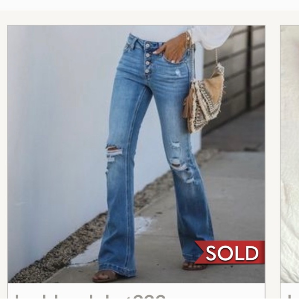 New Kan Can Distressed Button Fly Flare Leg Jeans